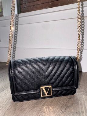 Victorias Secret Black Quilted Shoulder Bag with Gold Chain
